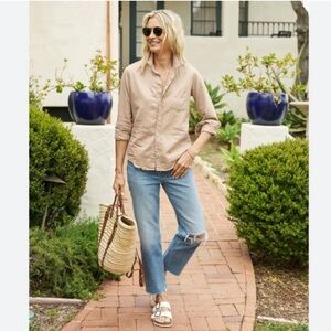 Frank & Eileen - Eileen Woven Relaxed Button Up Shirt Sand Tattered Medium